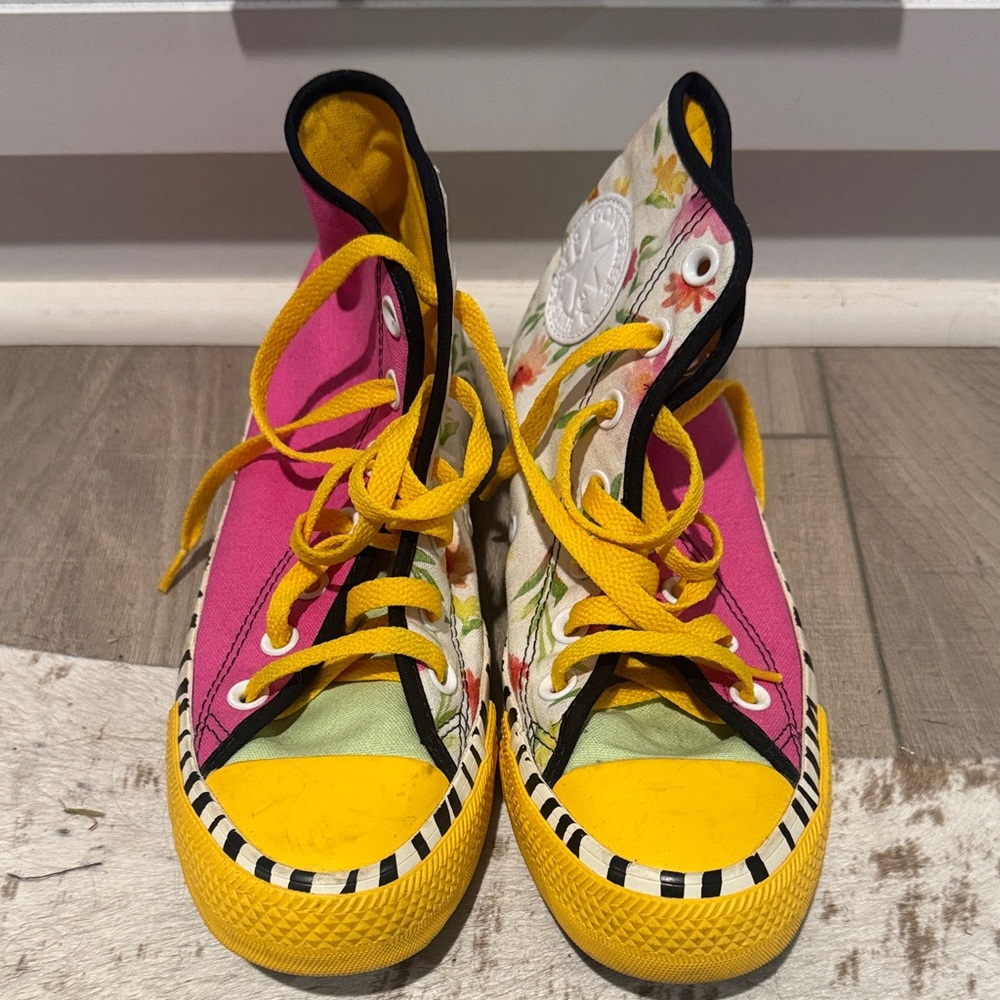 Converse Women's High-Top Sneakers - Pink & Yellow with Floral Accents